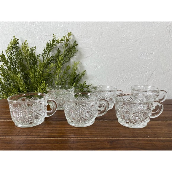 Set of Six Smith Glass Daisy and Button Clear Punch Cups - Picture 3 of 7